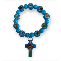 Pulseira Infantil Vários Santos Azul com Crucifixo
