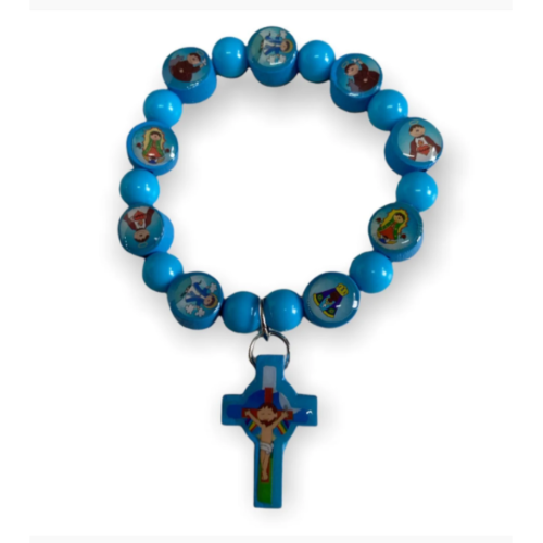Pulseira Infantil Vários Santos Azul com Crucifixo
