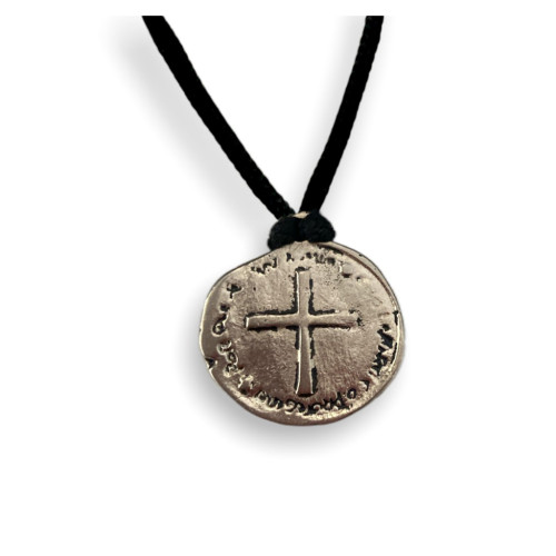 Cordão Medalha das Duas Cruzes São Bento Prateado
